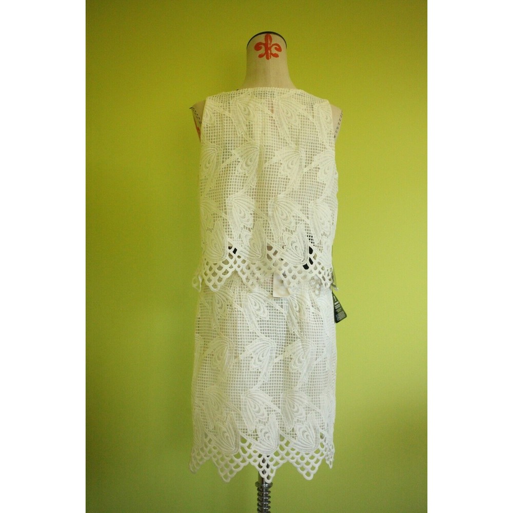 NWT RARE LONDON Women's Sz L Crochet Knit 2 Pcs Set Top And Skirt Lined White - Picture 4 of 12
